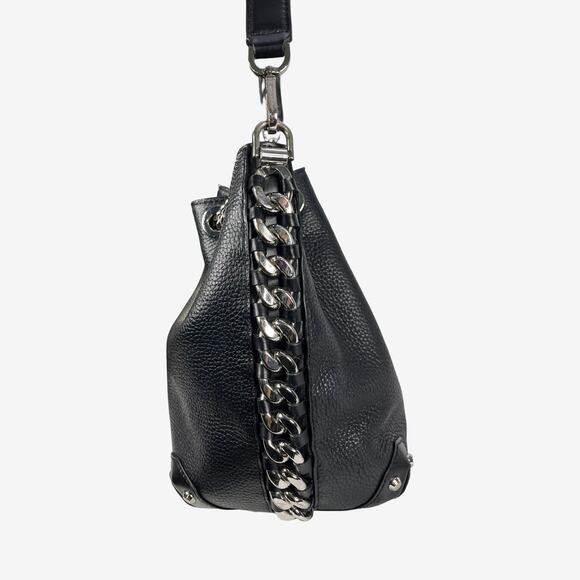 Michael Kors Alanis Pebble Leather Bucket Bag Black Chain Shoulder Hobo - Picture 13 of 15